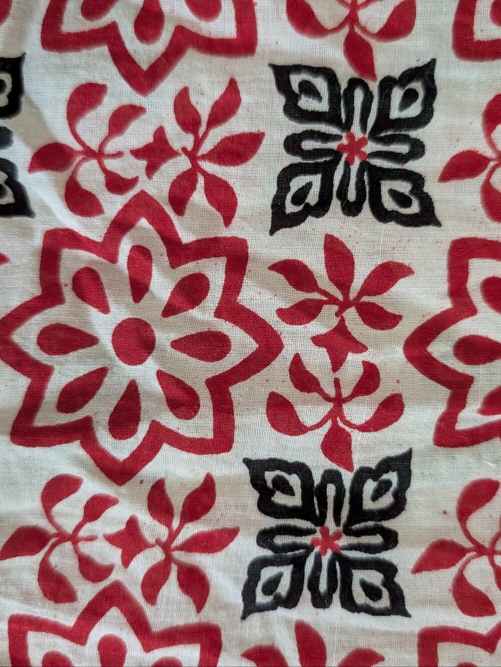 Women's Red and White Floral Geometric Print Tunic Top In Lightweight Cotton M - Picture 5 of 8